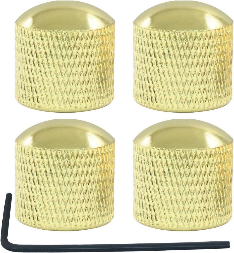 Dijedev 4 Pcs Metal Guitar Knobs, Volume Tone Control Knobs, Dome Knobs Replacement Parts, Knurled Guitar Knob for Electric Guitar and Bass Players (Gold) - Image 1